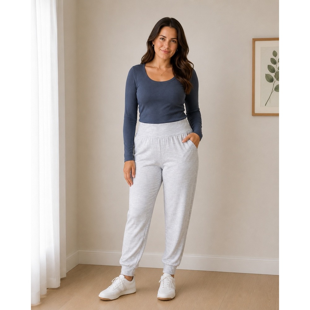 Rachel Zoe Joggers Women Large Gray Space Dye Pockets High Rise Athleisure Cozy